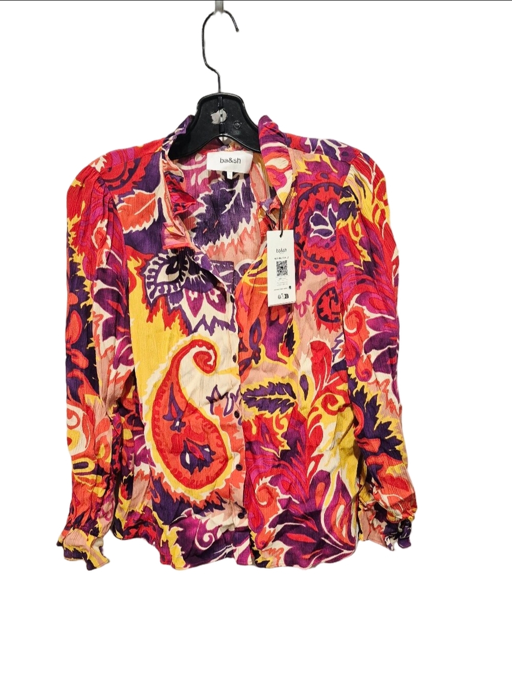 NWT ba&sh Natsy Blouse Top Size 1 Multicolor Paisley Floral Button Front